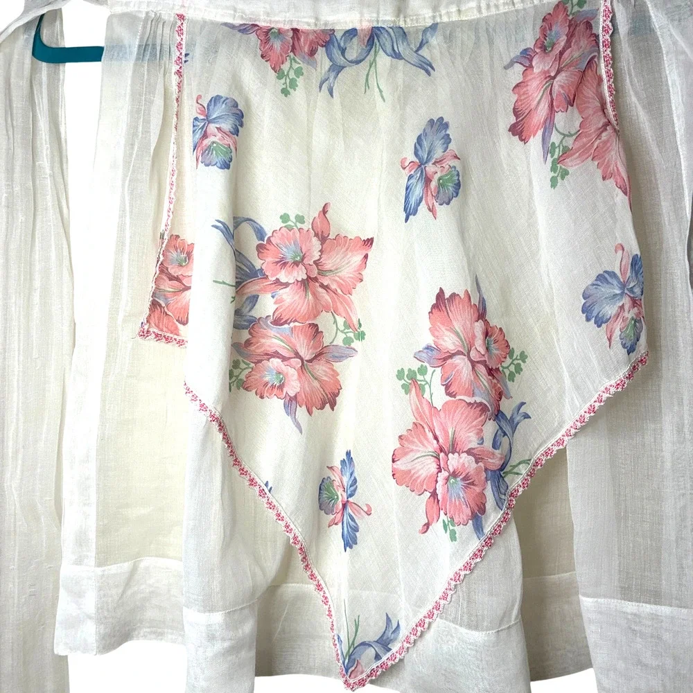 Vintage Hostess Half Apron Sheer with floral panel MCM Retro Coquette‎ Softgirl - Picture 2 of 4